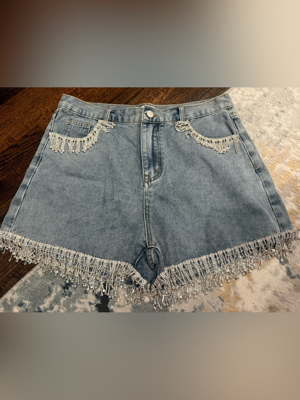 Lane 201 diamond fringe jean shorts size L